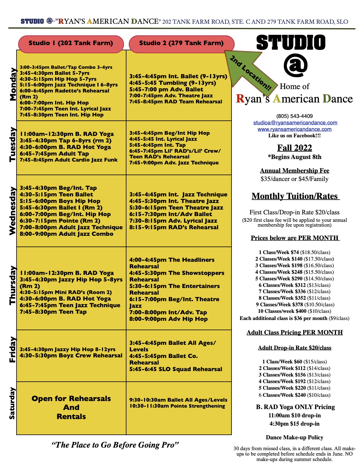 Current Class Schedule Fall 2022 Ryan's American Dance